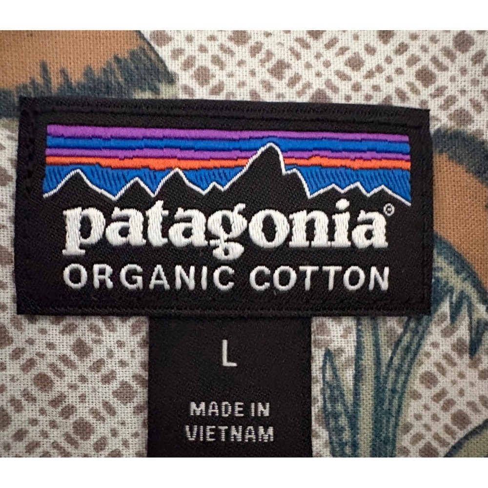 Patagonia Mens Short Sleeve Button Down Shirt Large Tan Organic Cotton Thistle - Picture 5 of 9